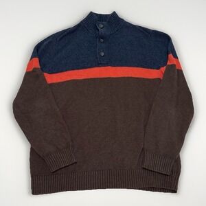 American Eagle Sweater Mens XXL Henley Seriously Soft Brown/Orange/Navy Mock EUC